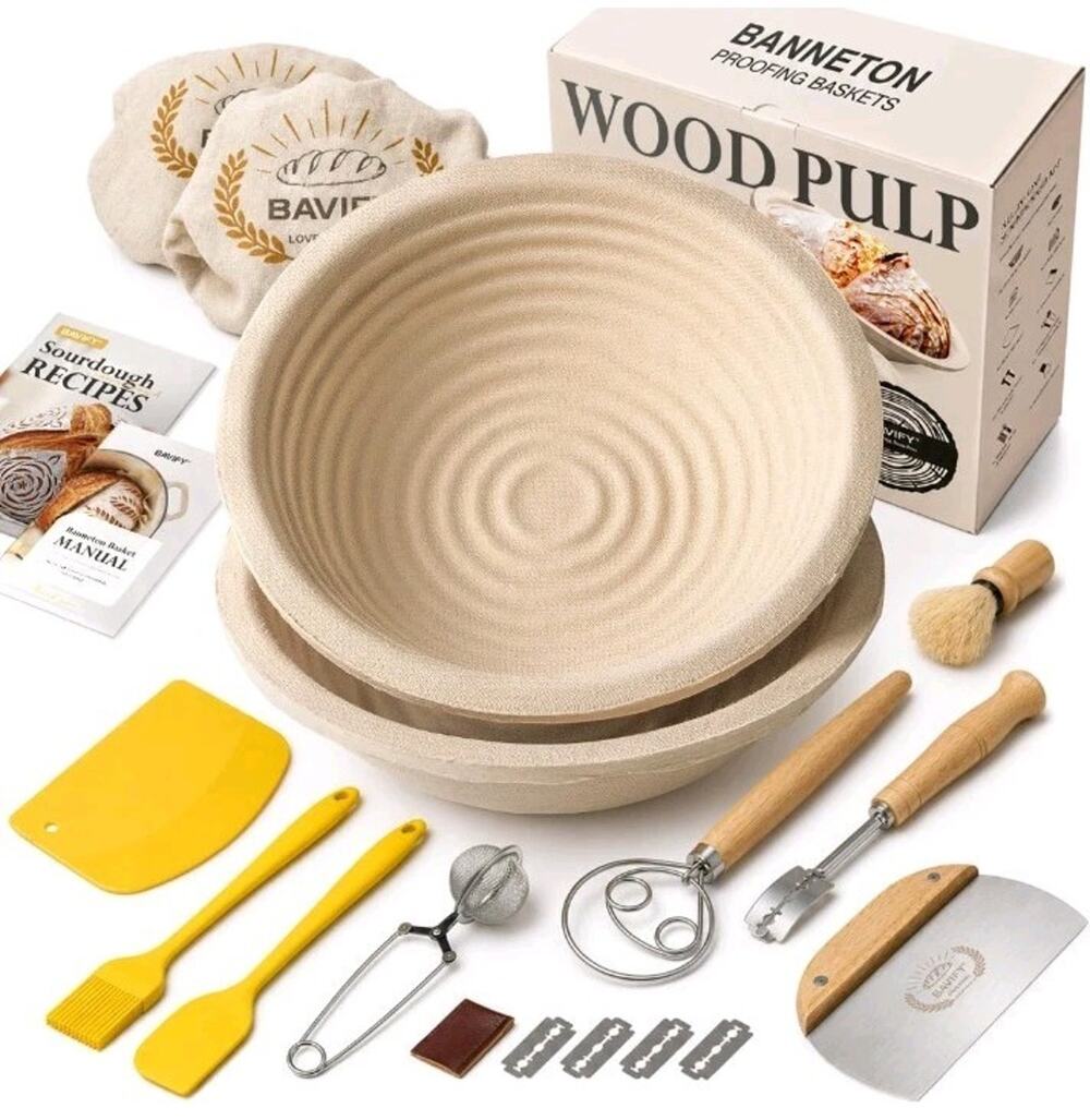 BAVIFY Sourdough Full Starter Kit Banneton Bread Proofing Baskets Whisk Blade
